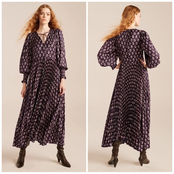 NWT Rebecca Taylor Zia Fleur Pleated Maxi Dress - Picture 5 of 16